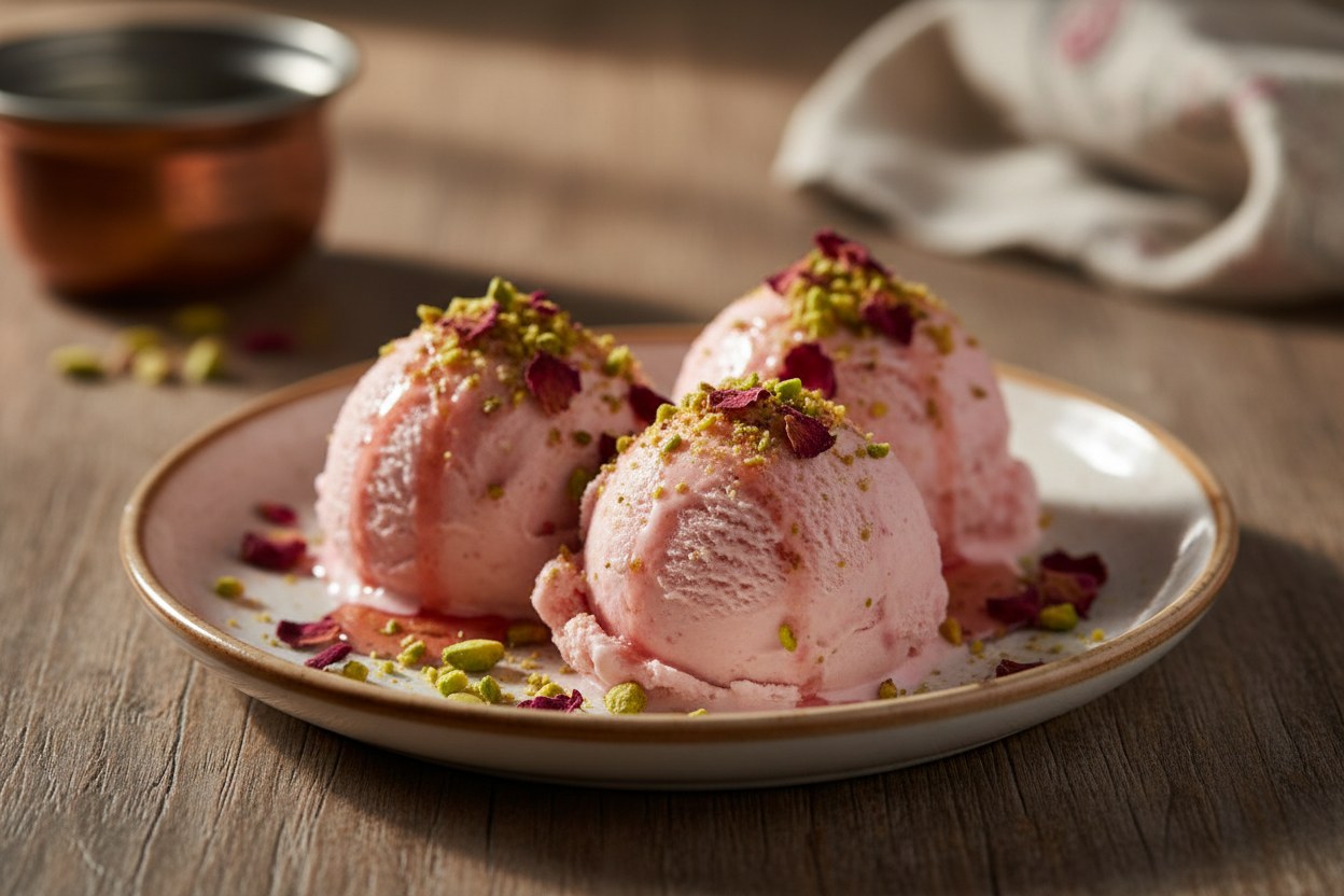 Gül aromalı dondurma tabağı önizleme